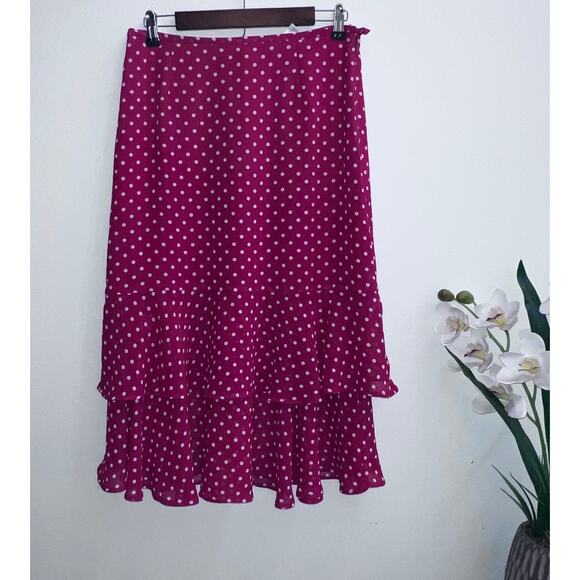 Women's Red White Polka Dots Tiered Midi Skirt Flared Emma James Size 8 - Picture 1 of 4